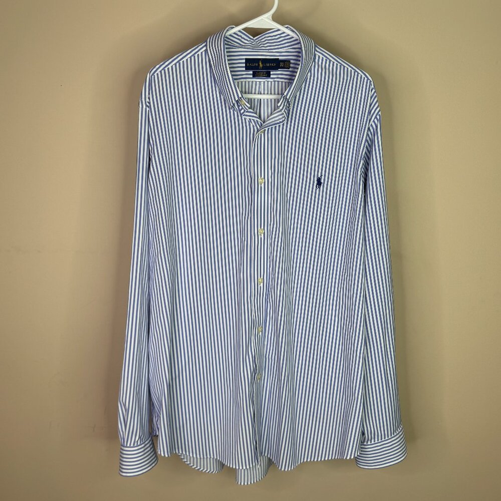 Ralph Lauren XXL Classic Fit Performance Button-Down Dress Shirt Blue White